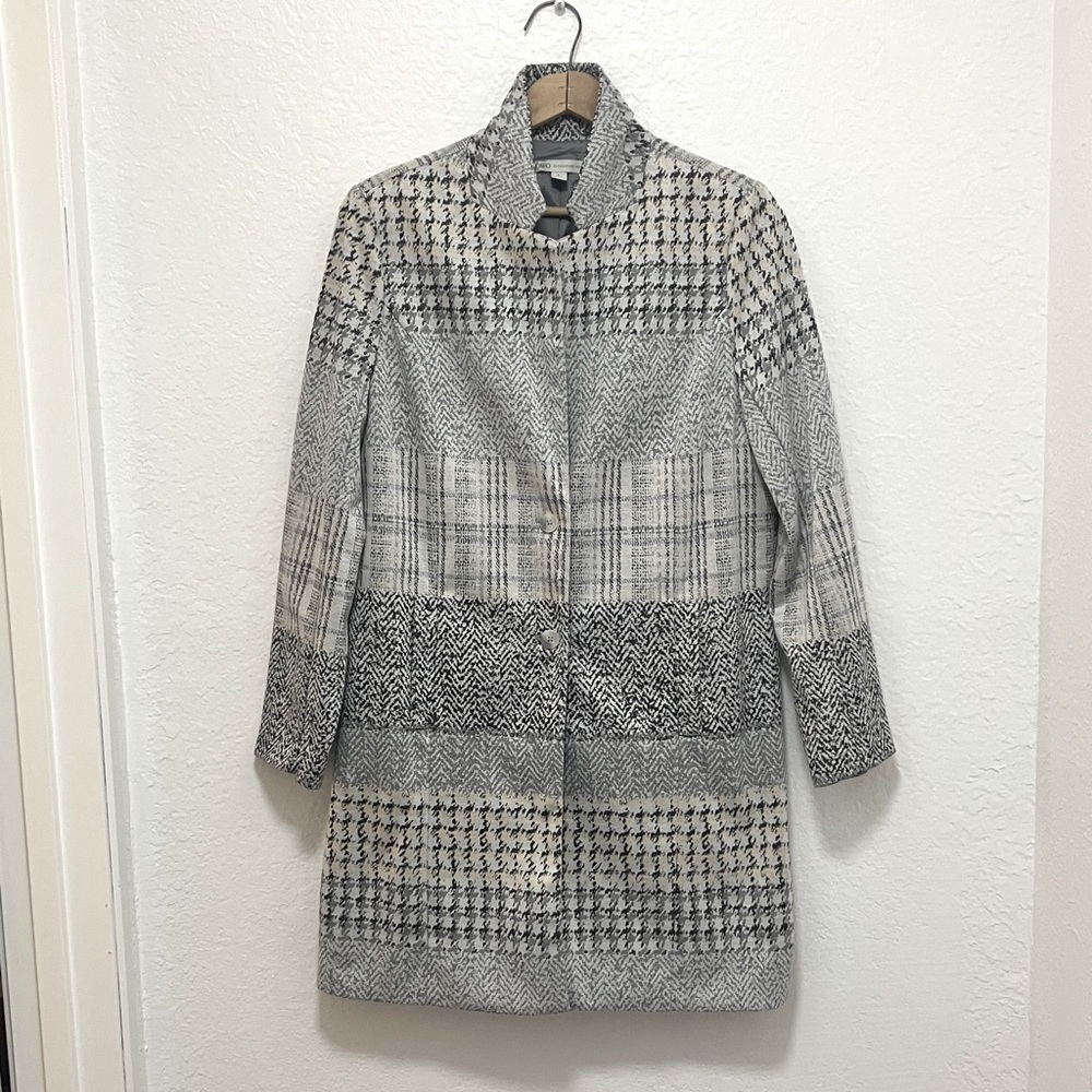 Cato Women's Elegant Black and White Patterned Trench Coat